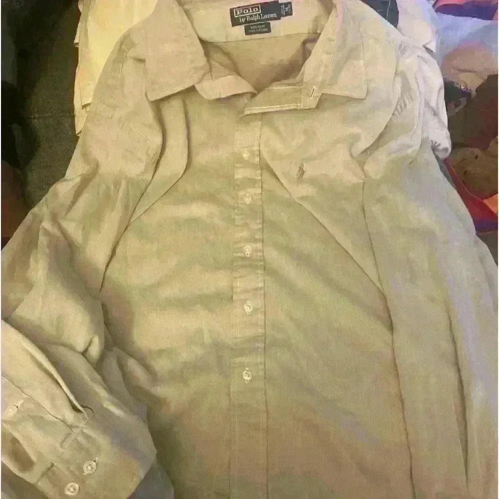 Polo Ralph Lauren Mens 18 34/35 Andrew Dress Shirt Button Up Long Sleeves Tan‎